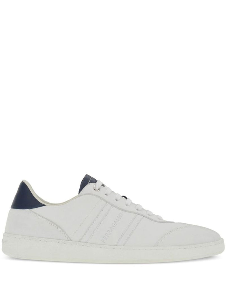 White Logo-debossed Leather Sneakers