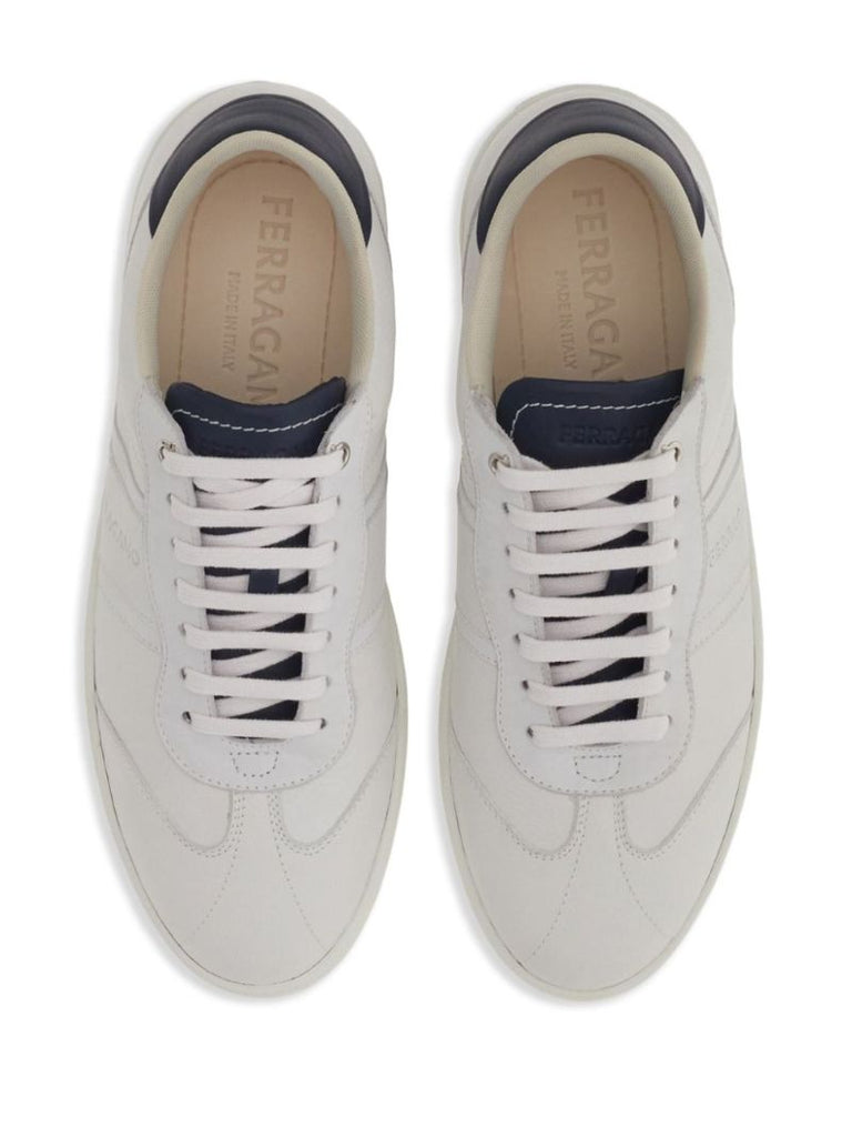 White Logo-debossed Leather Sneakers
