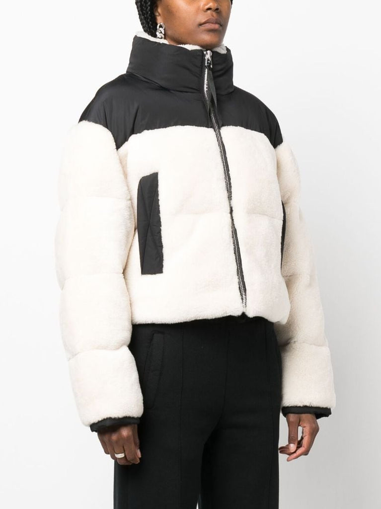 White Maya Shearling Short Puffer Jacket