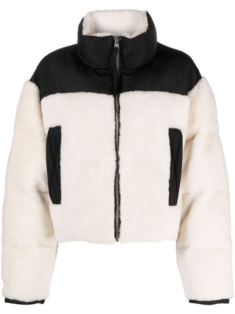 White Maya Shearling Short Puffer Jacket