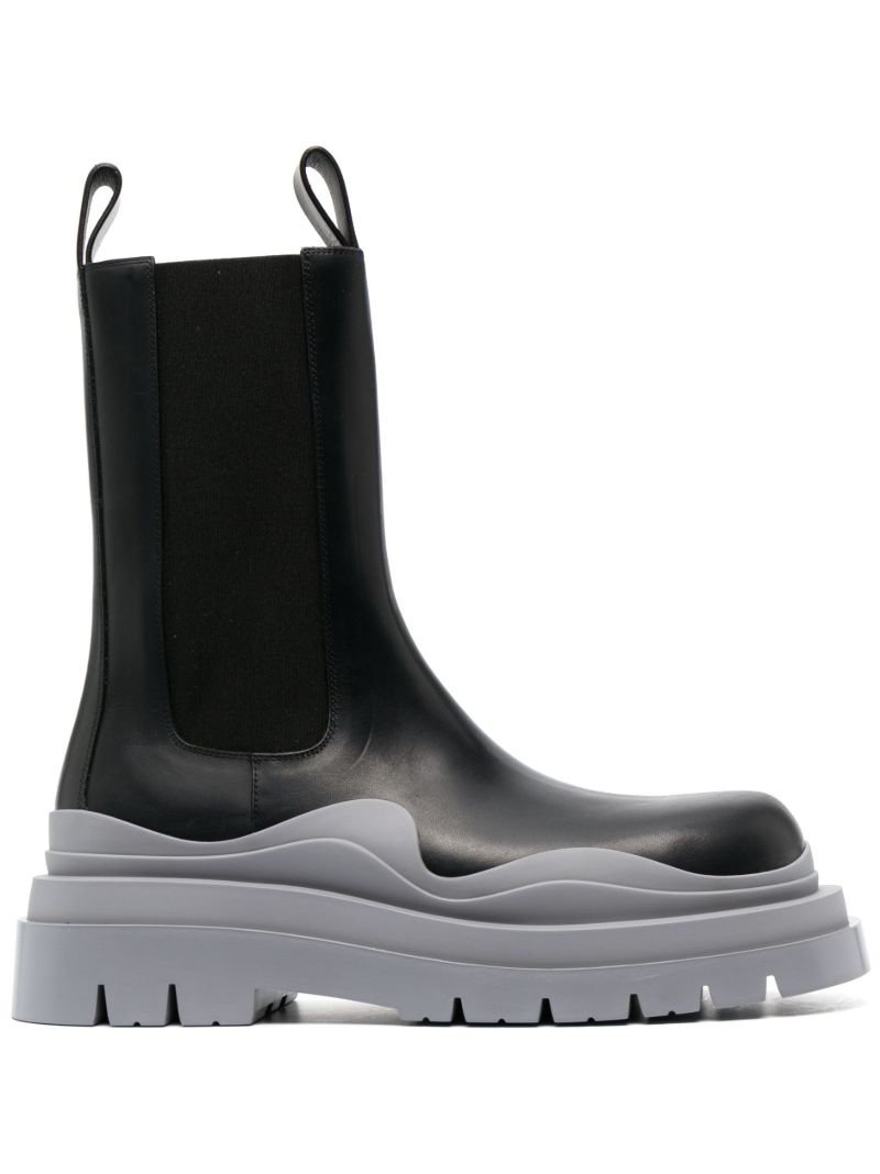 Black Tire Leather Chelsea Boots