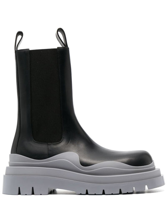 Black Tire Leather Chelsea Boots