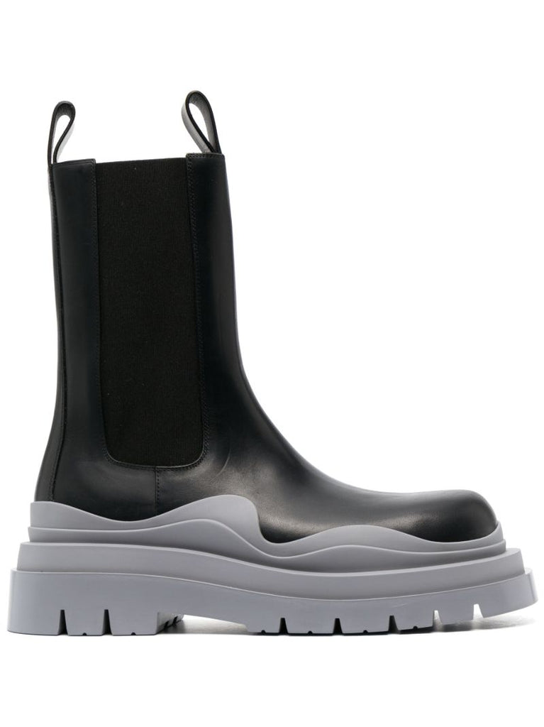 Black Tire Leather Chelsea Boots