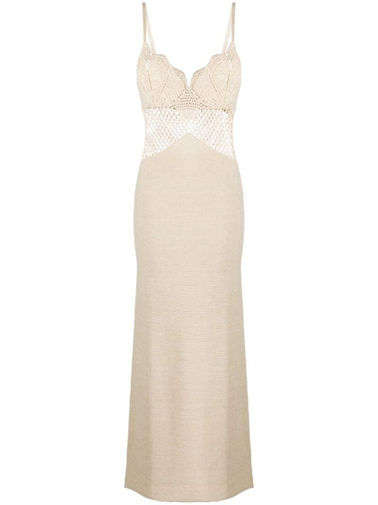 Neutral Tara Cotton Crochet Maxi Dress