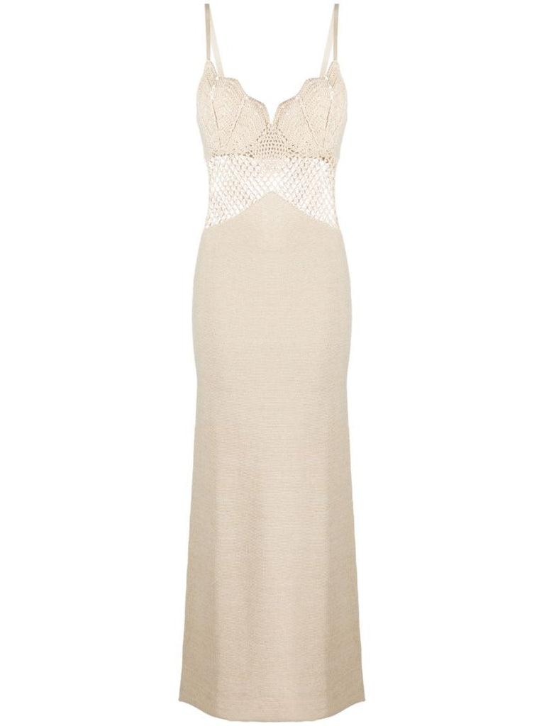 Neutral Tara Cotton Crochet Maxi Dress
