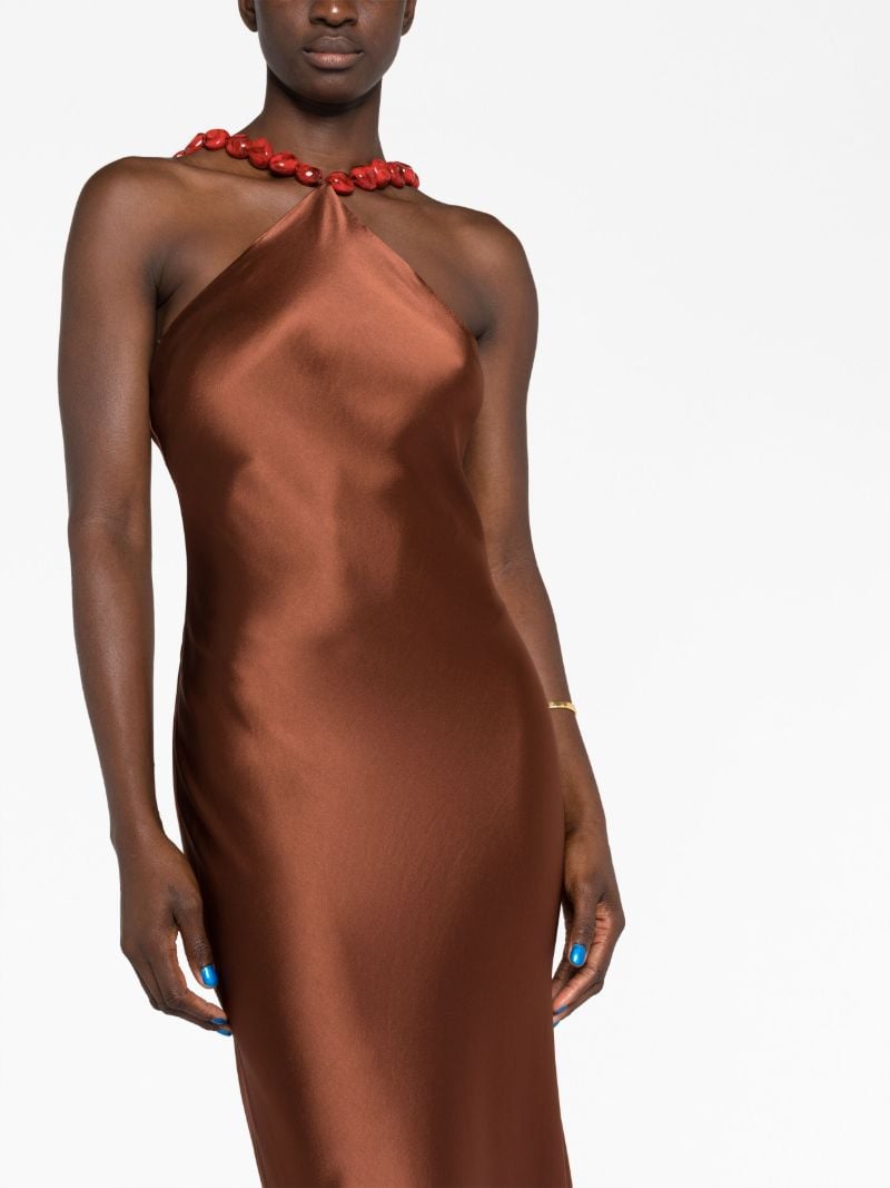 Brown Cadence Beaded Satin Slip Maxi Dress