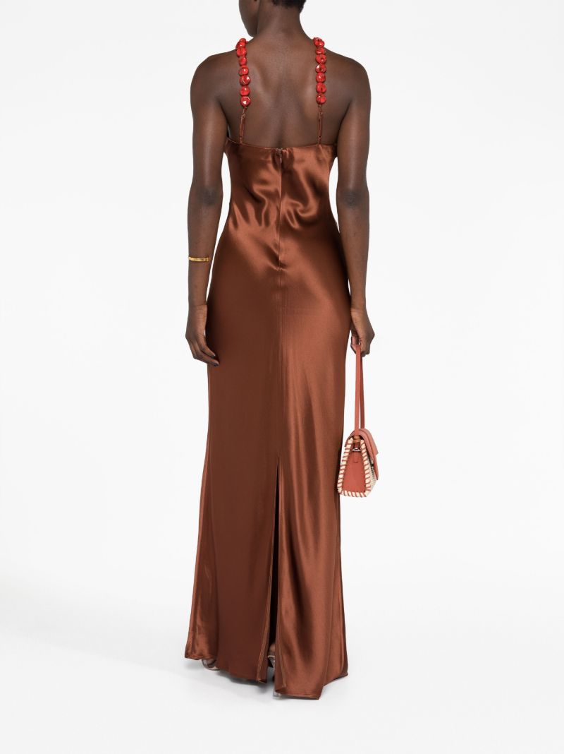 Brown Cadence Beaded Satin Slip Maxi Dress