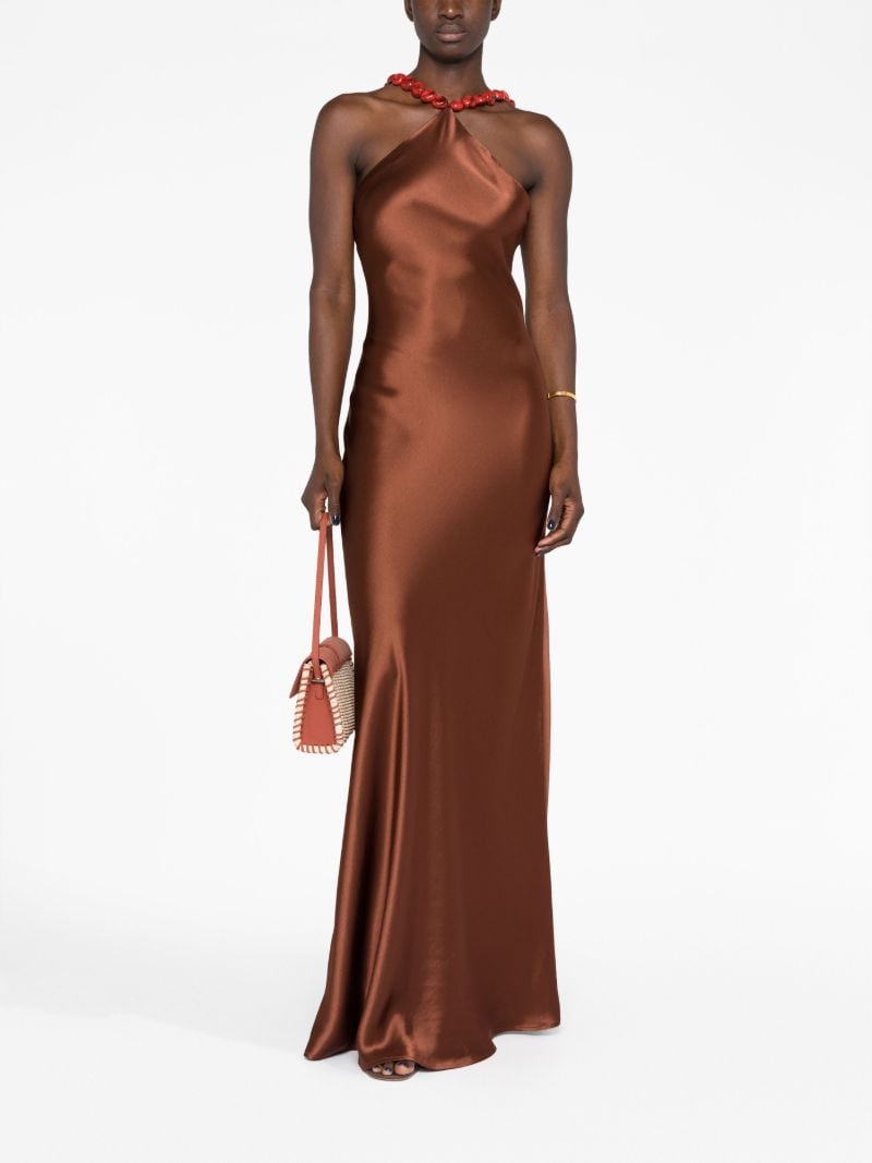 Brown Cadence Beaded Satin Slip Maxi Dress
