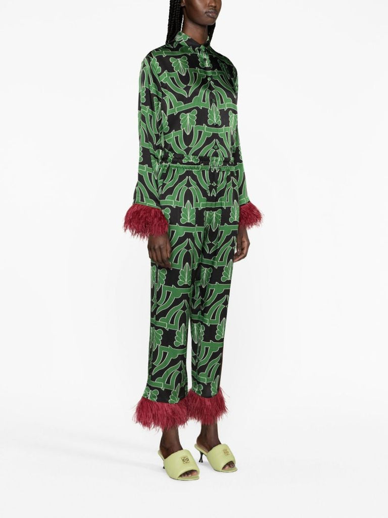 Black Haven Feather-trim Trousers