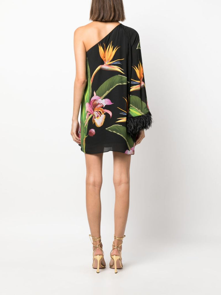 Black Vida Floral Print Asymmetric Mini Dress
