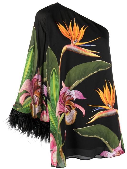 Black Vida Floral Print Asymmetric Mini Dress