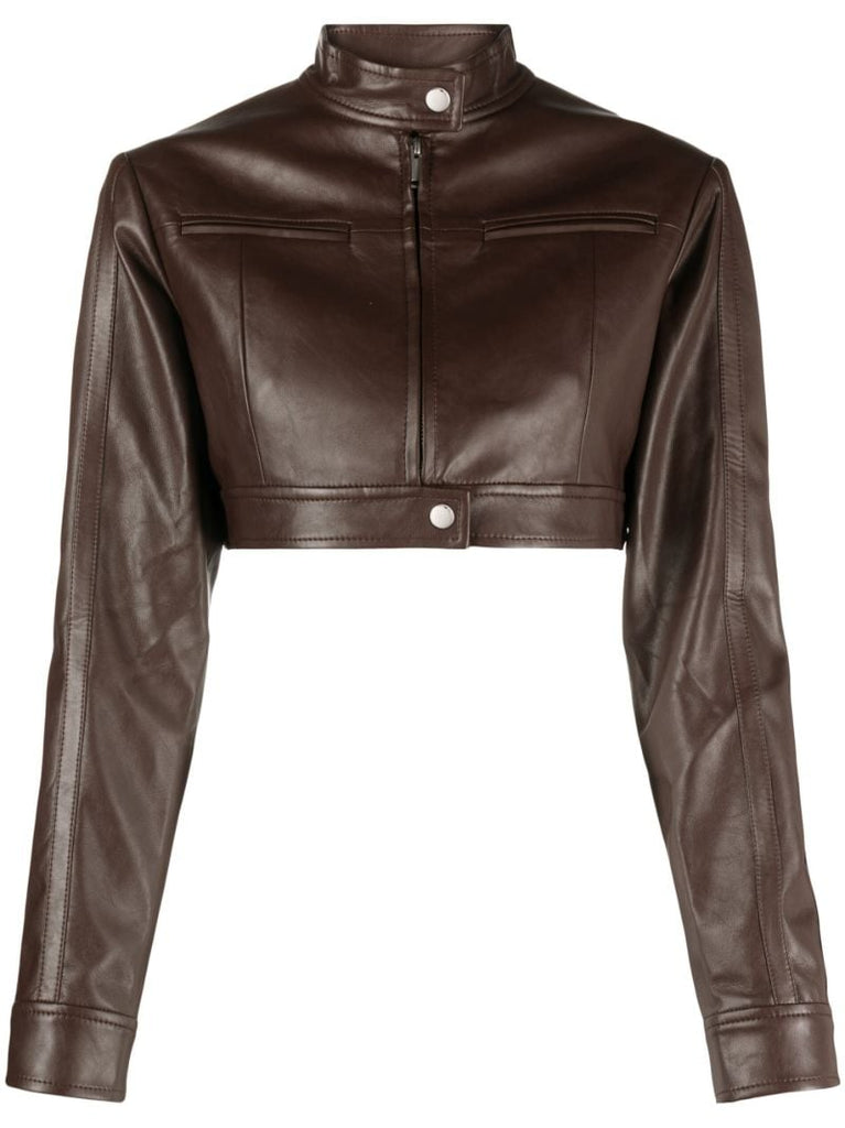 Red Osyne Faux-leather Cropped Jacket
