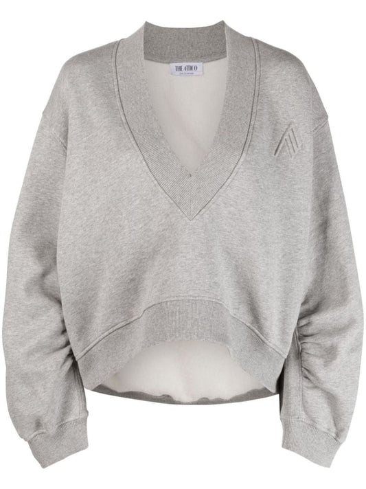 Grey V-neck Cropped Sweatshirt