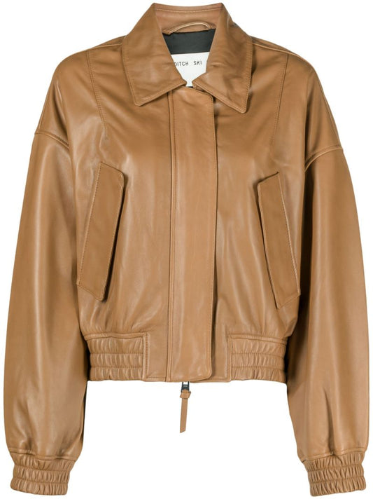 Brown Elle Leather Bomber Jacket