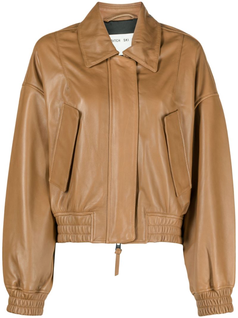 Brown Elle Leather Bomber Jacket