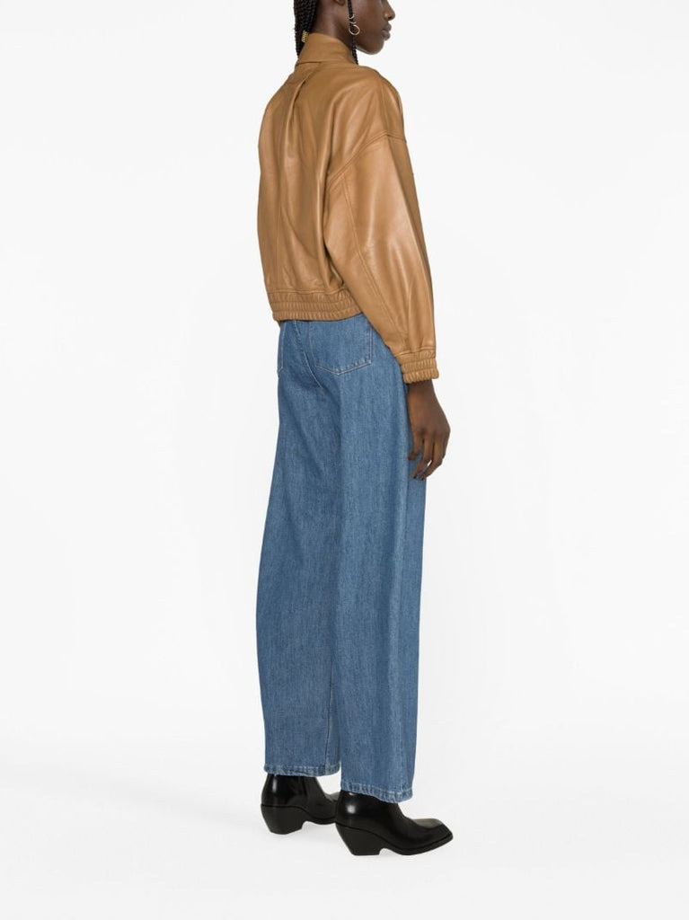 Brown Elle Leather Bomber Jacket