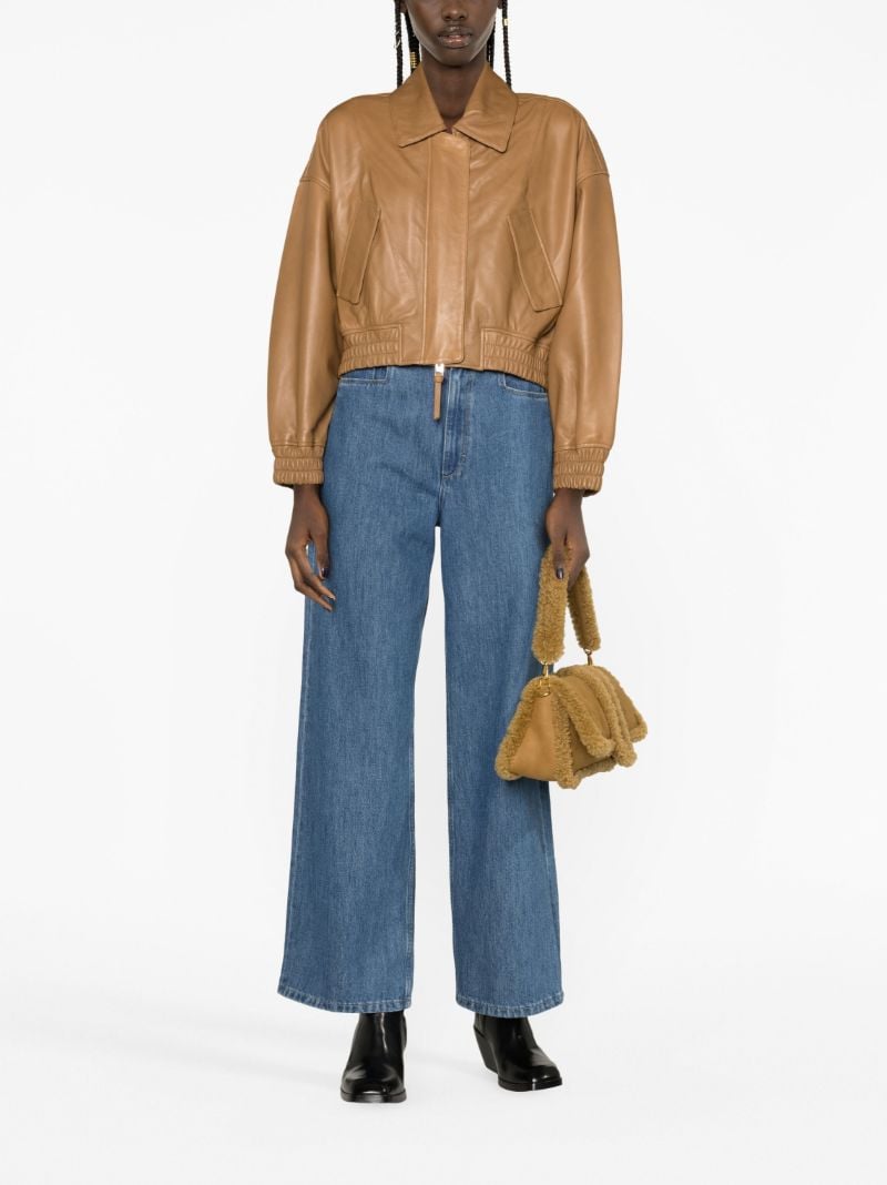 Brown Elle Leather Bomber Jacket