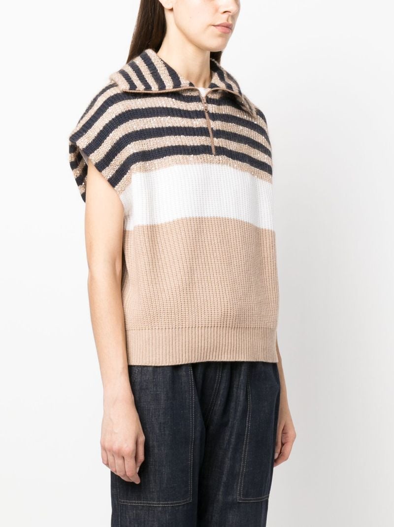 Beige Sequin Embellished Knitted Top