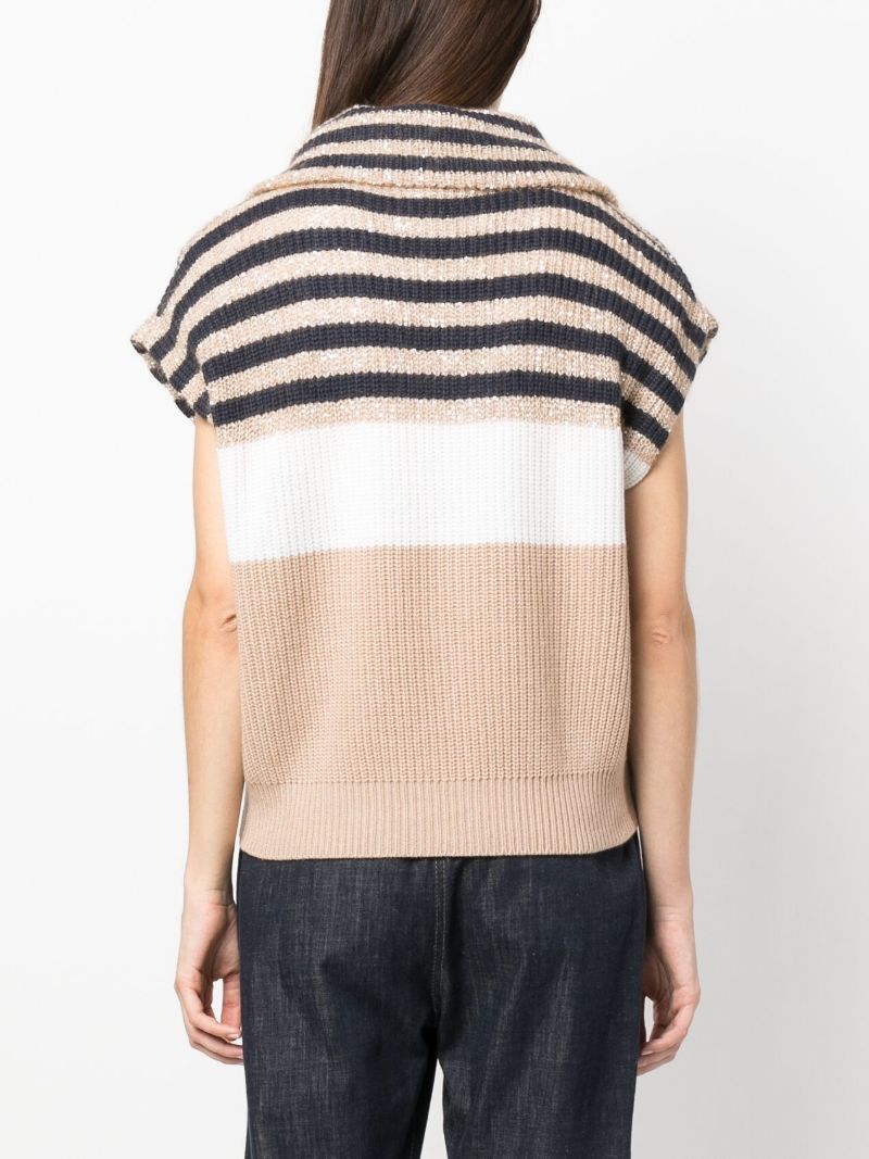 Beige Sequin Embellished Knitted Top