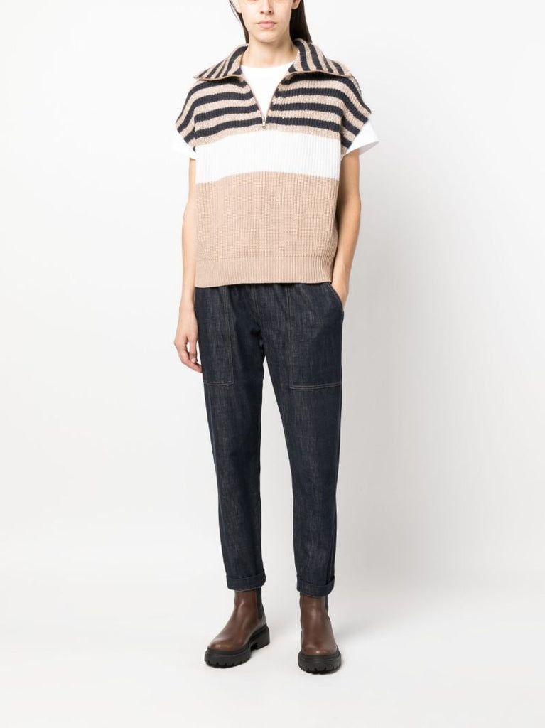 Beige Sequin Embellished Knitted Top