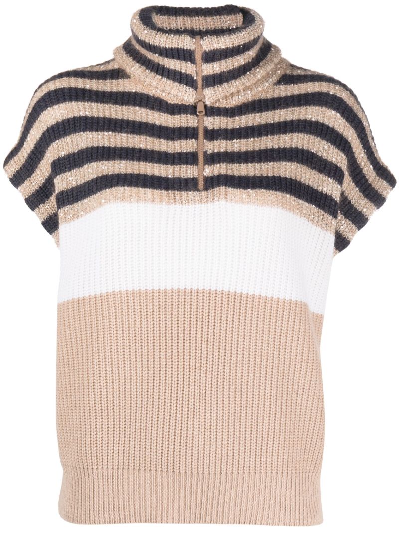 Beige Sequin Embellished Knitted Top