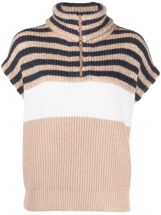 Beige Sequin Embellished Knitted Top