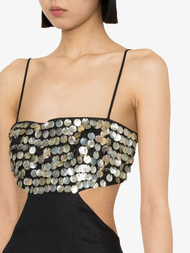 Black Jada Cut-out Paillette-embellished Midi Dress