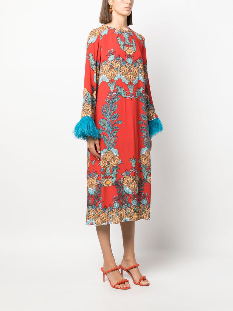 Red Seraphina Feather-embellished Dress