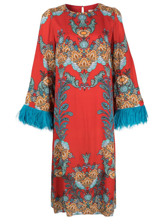 Red Seraphina Feather-embellished Dress