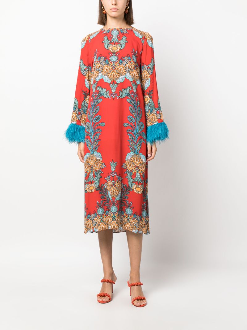 Red Seraphina Feather-embellished Dress