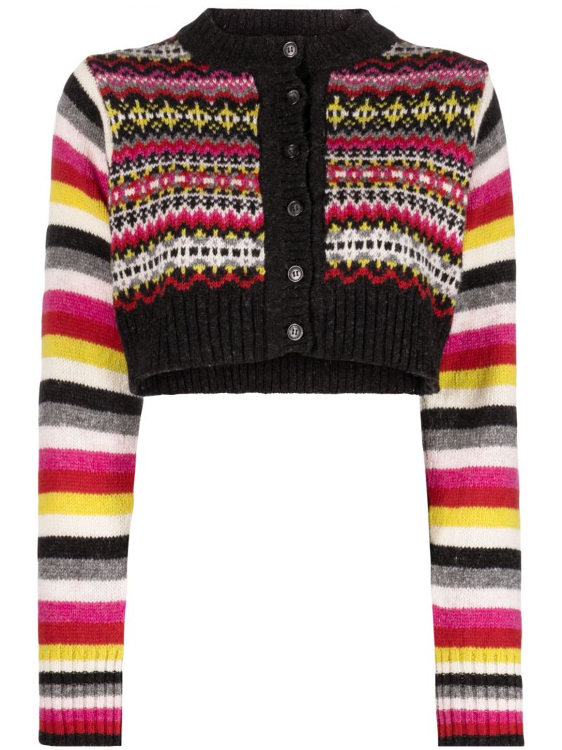 Grey Tay Fair Isle Cropped Wool Cardigan