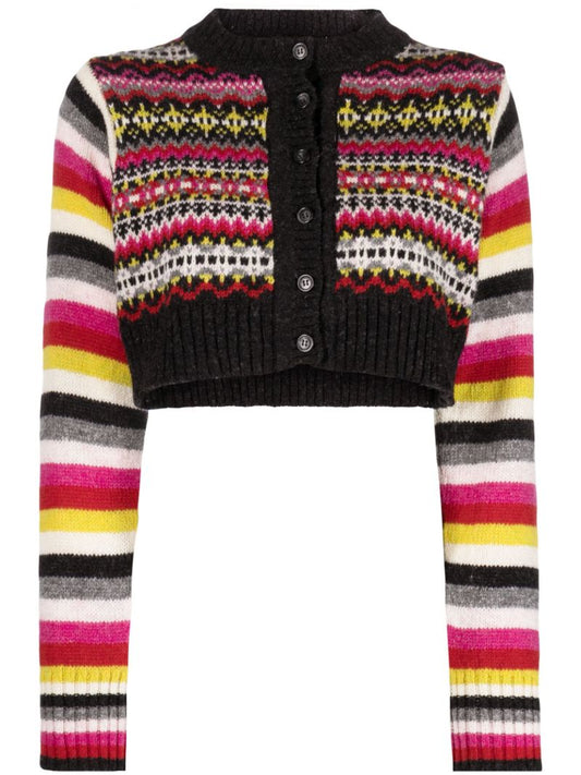 Grey Tay Fair Isle Cropped Wool Cardigan