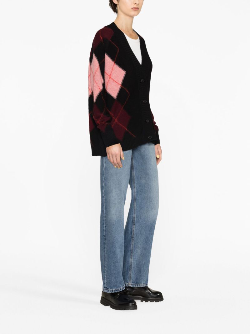 Black Maddie Argyle Wool Cardigan
