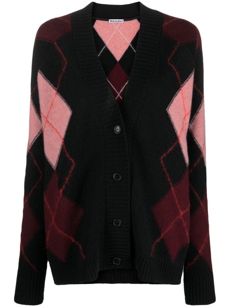 Black Maddie Argyle Wool Cardigan