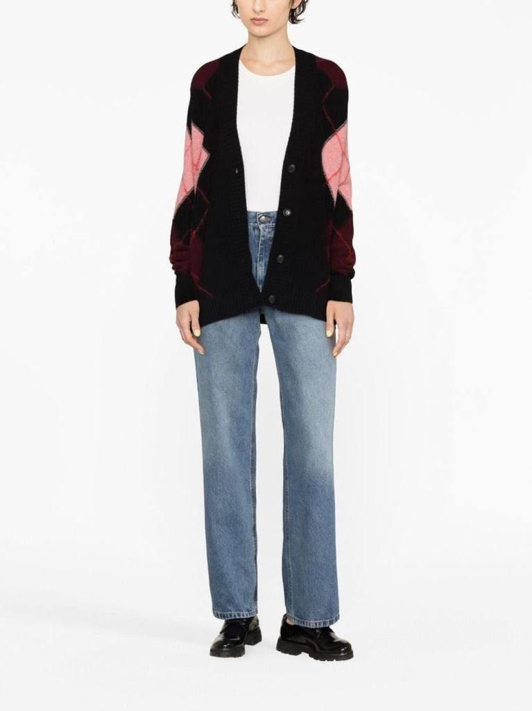 Black Maddie Argyle Wool Cardigan