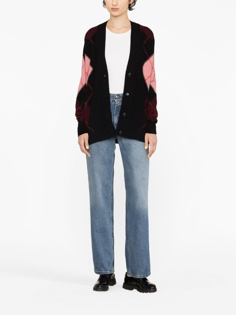 Black Maddie Argyle Wool Cardigan