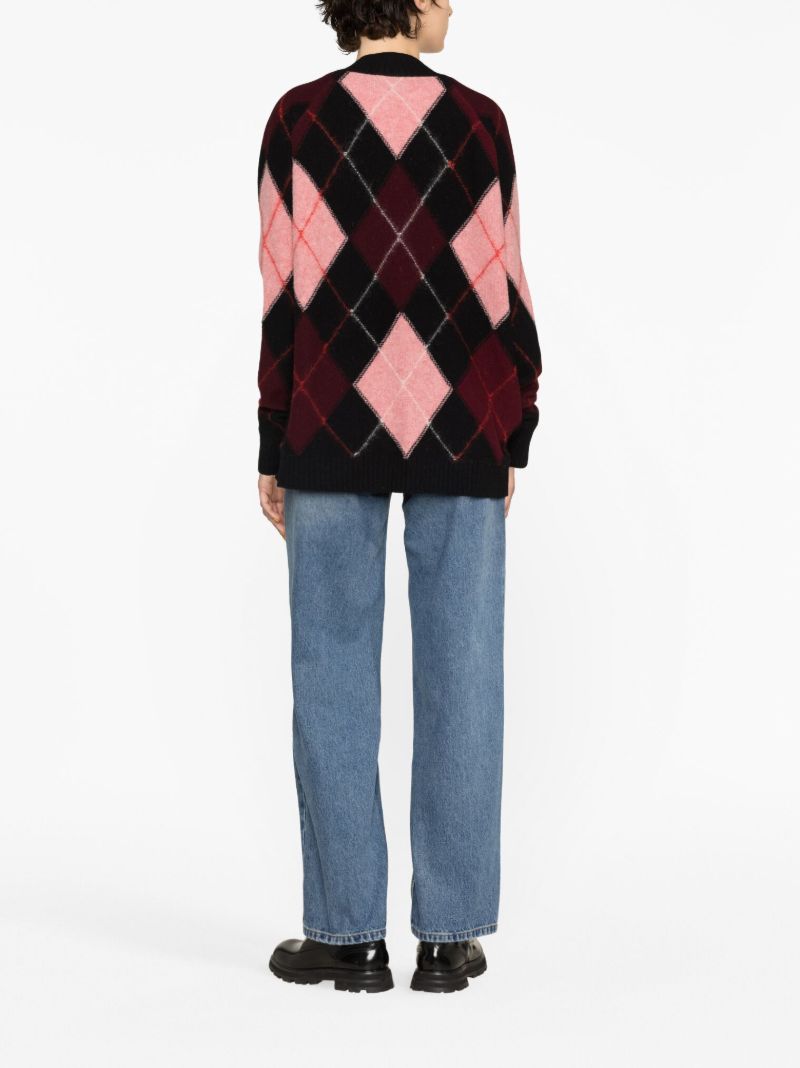 Black Maddie Argyle Wool Cardigan