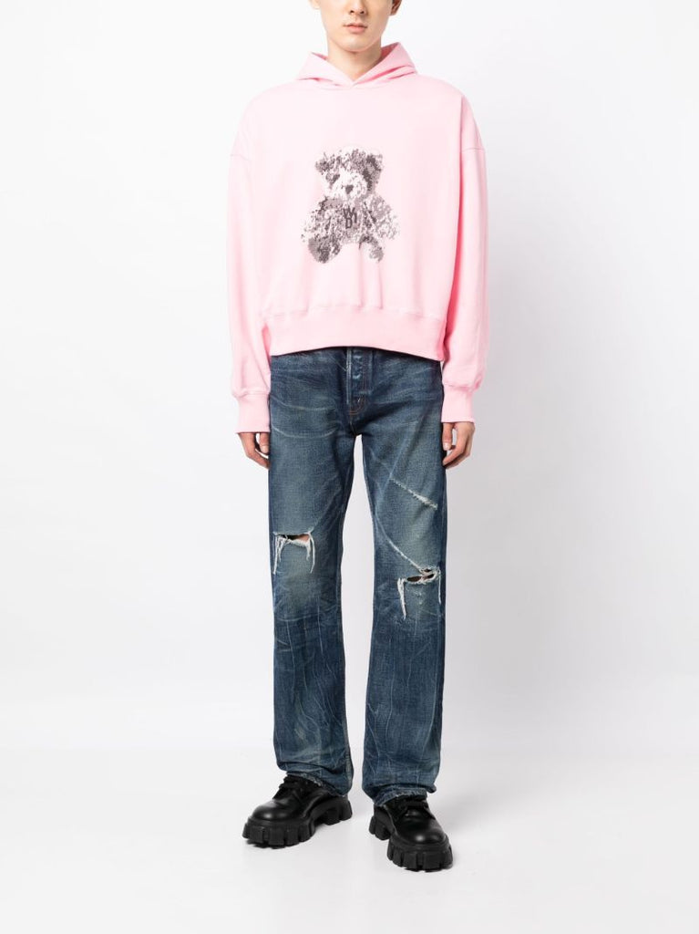 Pink Teddy Bear Print Cotton Hoodie