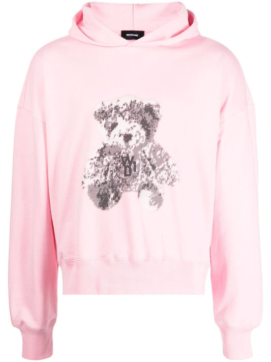 Pink Teddy Bear Print Cotton Hoodie