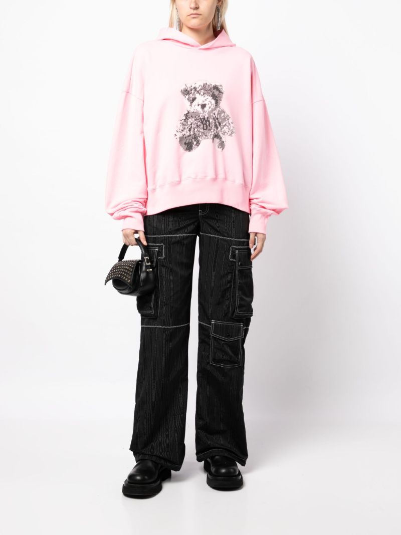 Pink Teddy Bear Print Cotton Hoodie