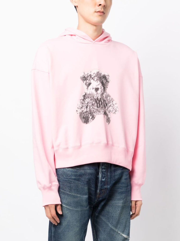 Pink Teddy Bear Print Cotton Hoodie