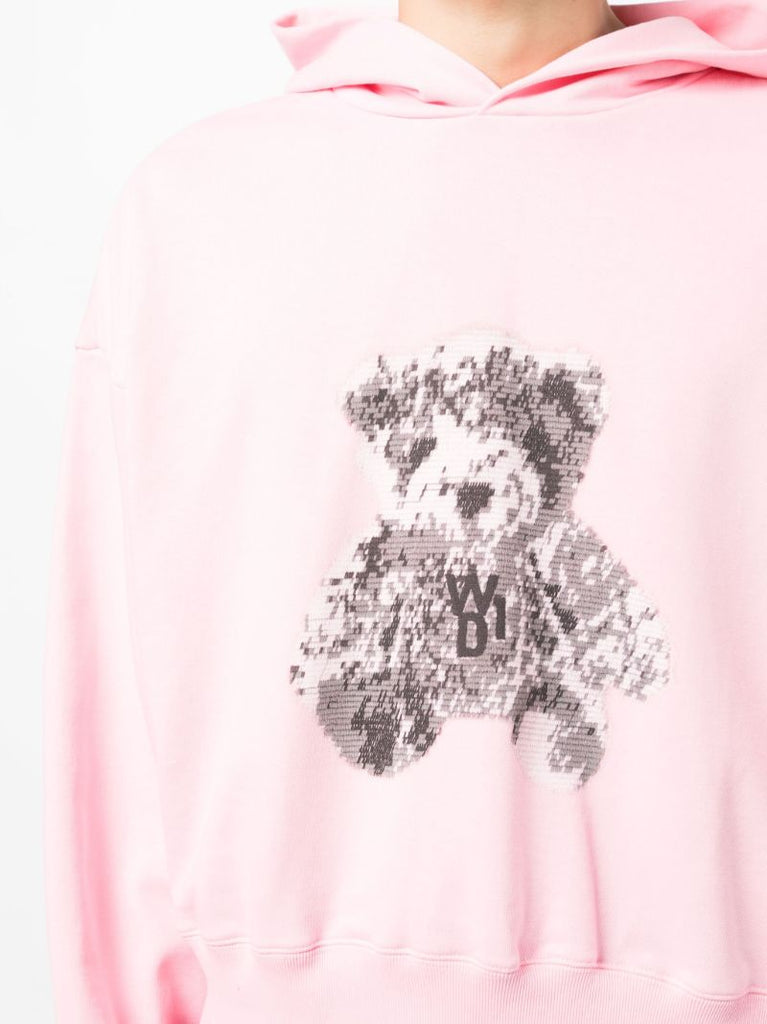 Pink Teddy Bear Print Cotton Hoodie