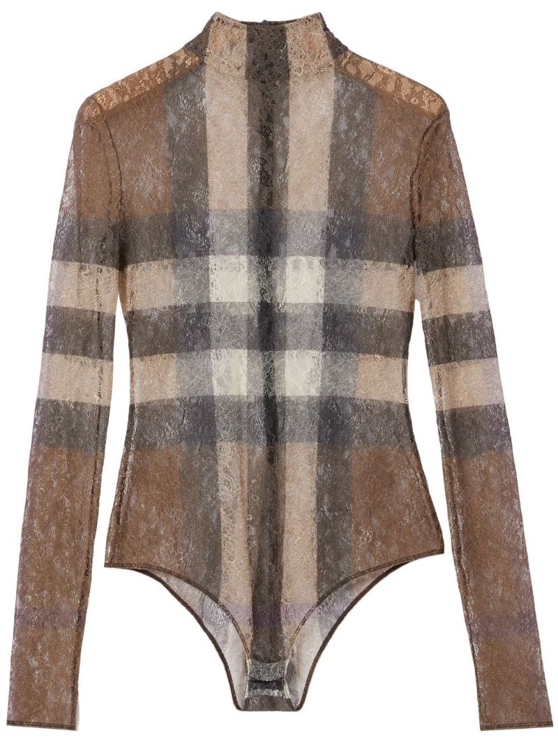Brown House Check Lace Bodysuit