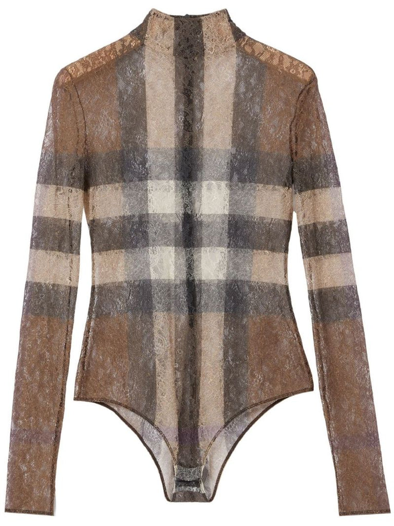 Brown House Check Lace Bodysuit