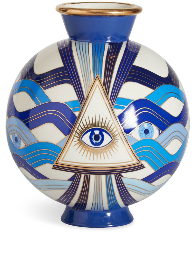 White and Blue Druggist Eye Vase (23cm X 19cm)
