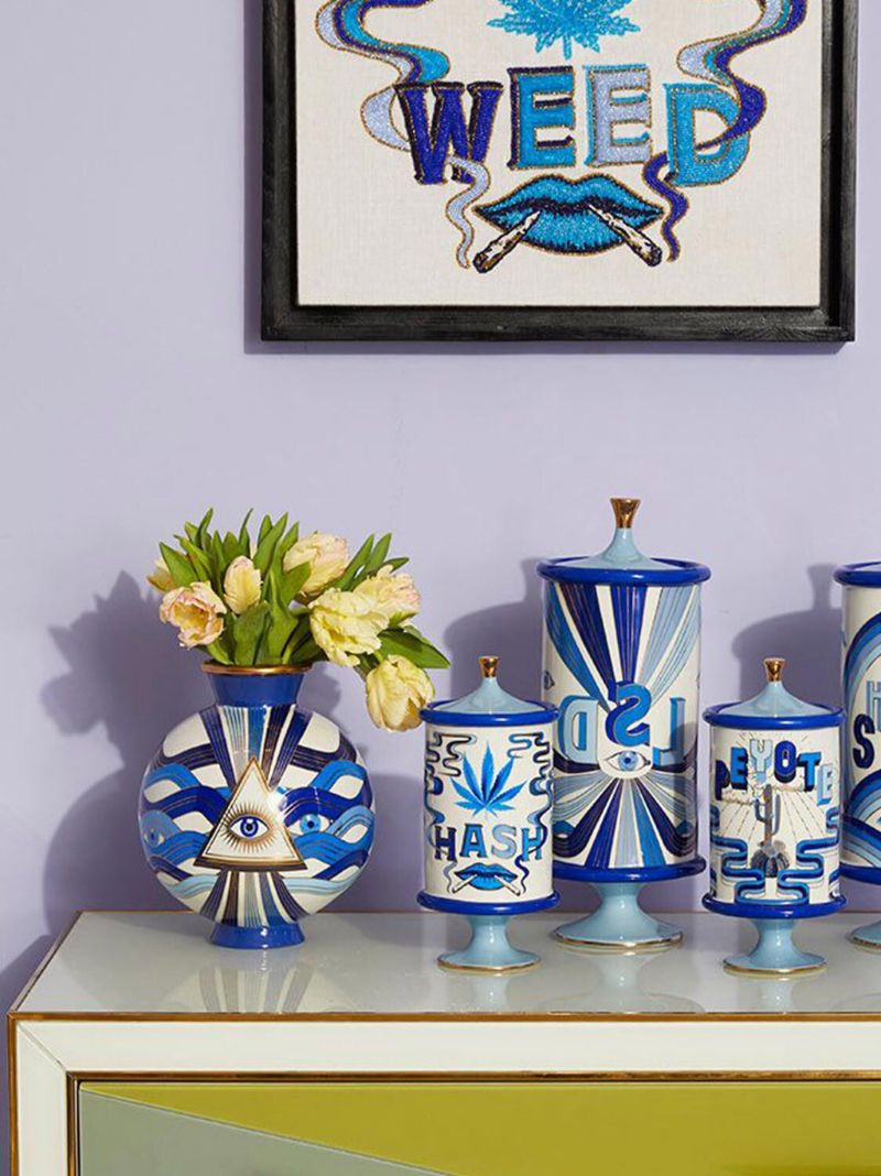 White and Blue Druggist Eye Vase (23cm X 19cm)