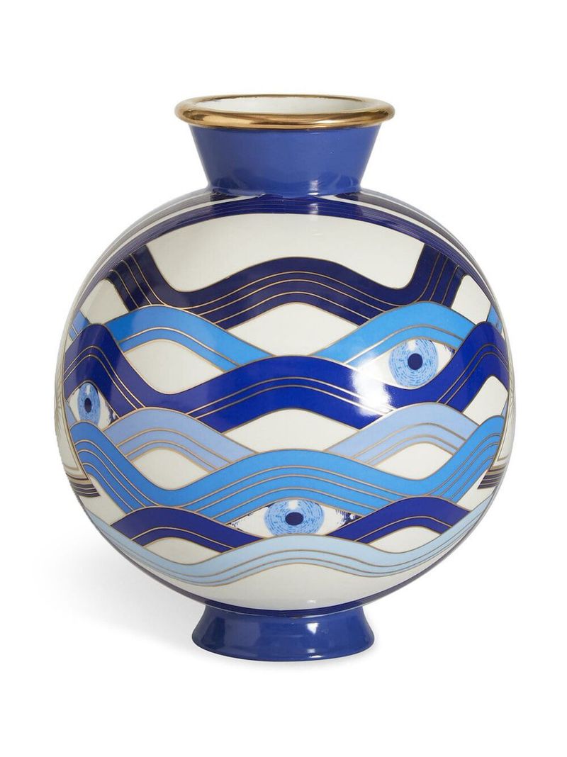 White and Blue Druggist Eye Vase (23cm X 19cm)