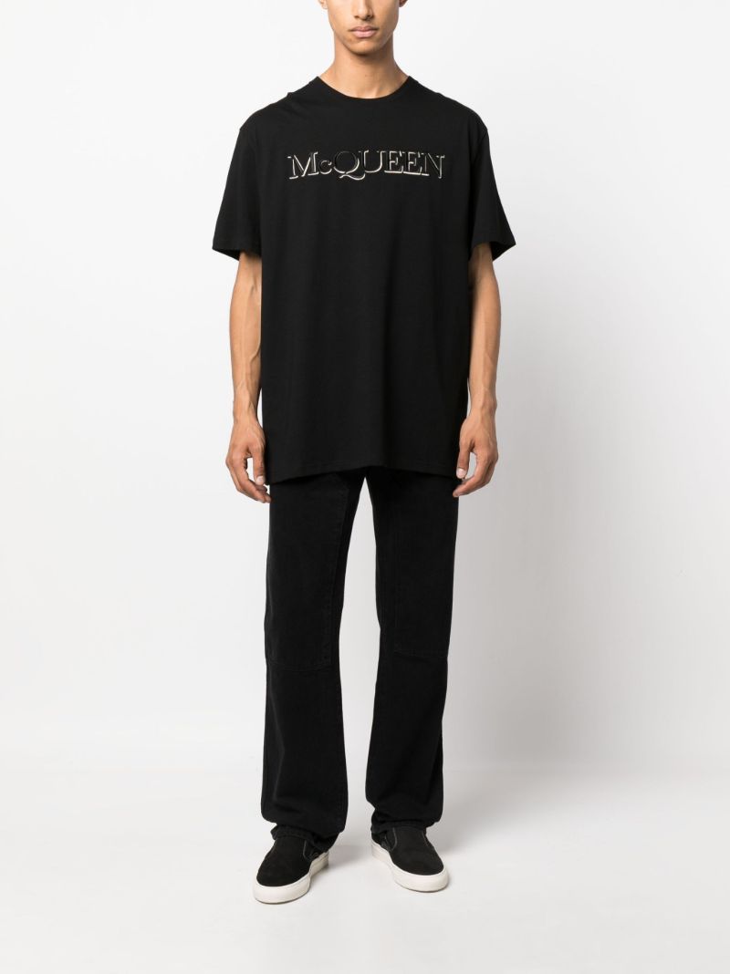 Black Logo-embroidered Cotton T-shirt