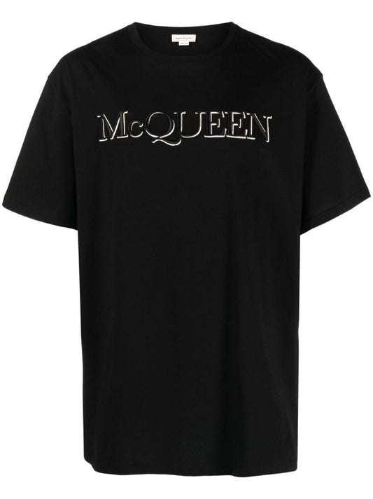 Black Logo-embroidered Cotton T-shirt