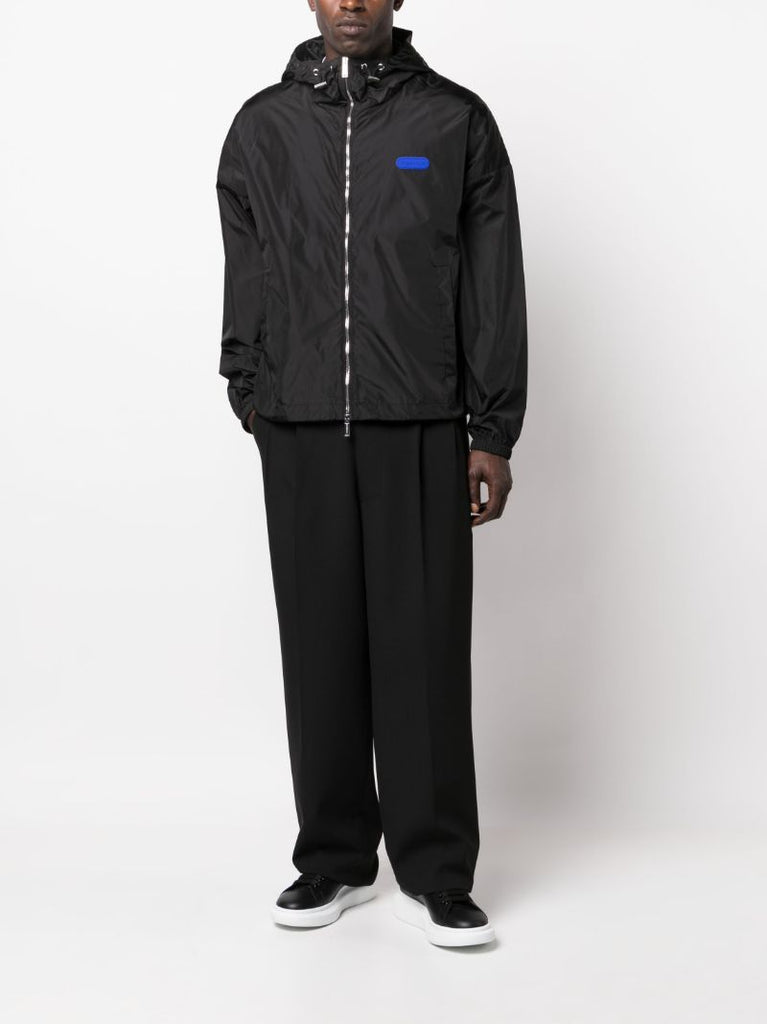 Black Logo Patch Hooded Windbreaker